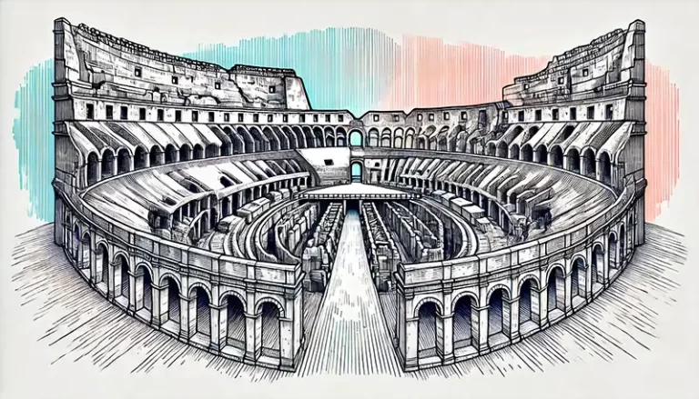Colosseum, Rome, Italy 1 line drawing of the Colosseum in Rome, Italy