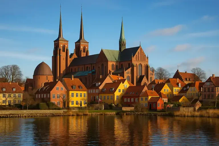 Region Zealand 4 Region Zealand, Denmark - Historic Roskilde cathedral by the waterfront and medieval town buildings