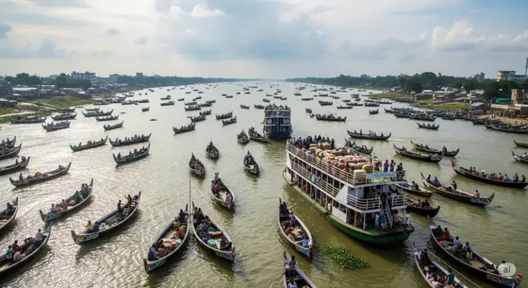 Bangladesh 6 A busy river with traditional boats in Bangladesh.