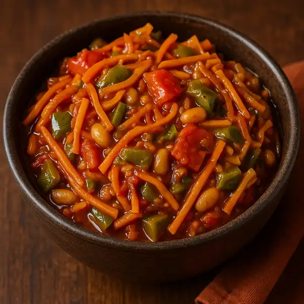 A bowl of colorful Chakalaka vegetable relish.