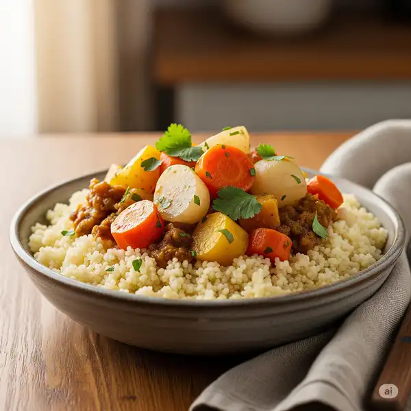 A platter of simple vegetable couscous from Mauritania.