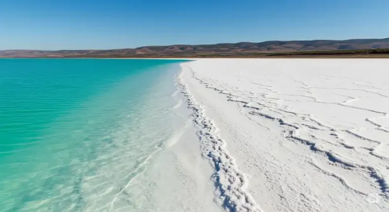 Djibouti 17 The turquoise water and white salt flats of Lake Assal, Djibouti.