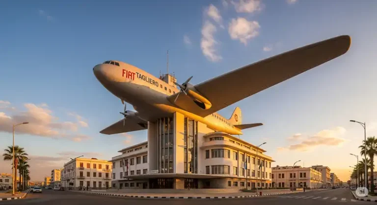 Eritrea 18 The airplane-shaped Fiat Tagliero building in Asmara, Eritrea.