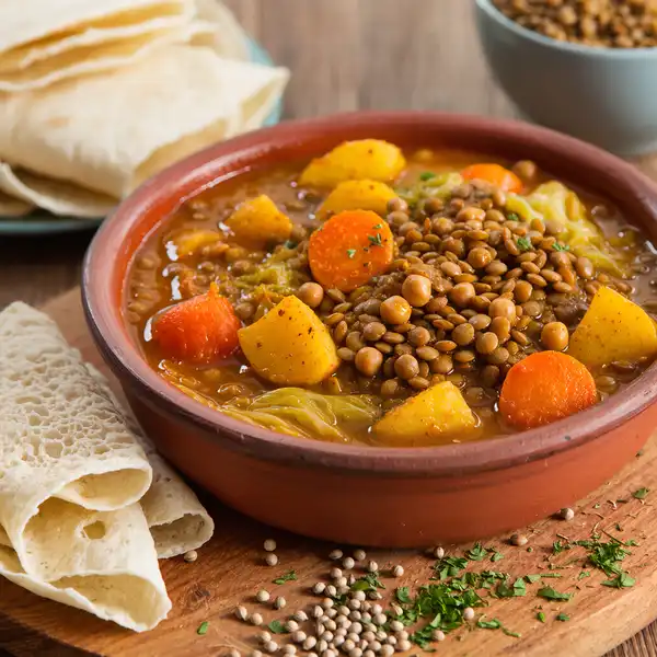 A bowl of Djiboutian Fah-fah vegetable stew.