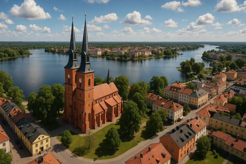 Växjö Cathedral and lakes in Kronoberg