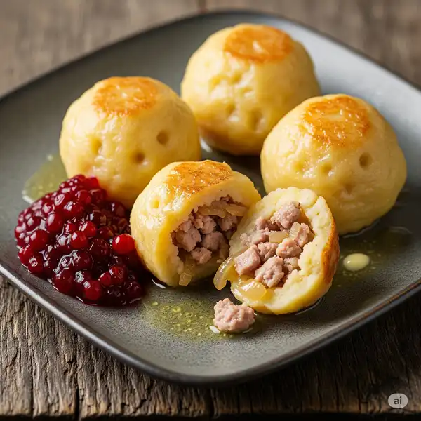 Kroppkakor potato dumplings filled with pork and lingonberries