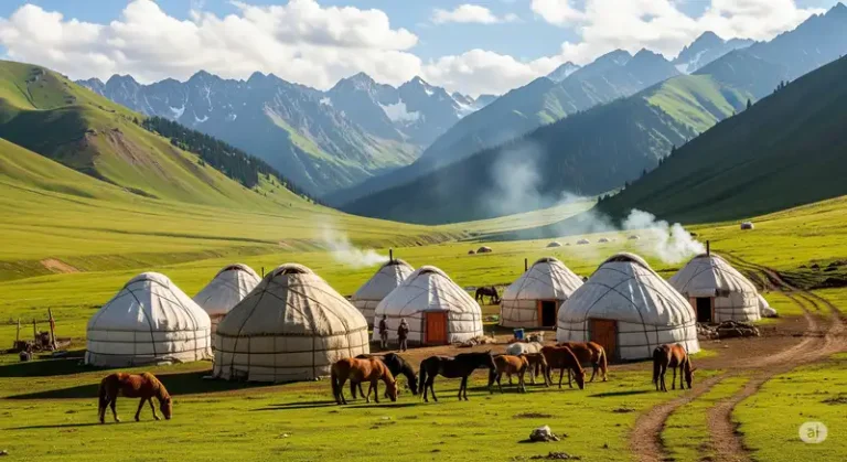 Kyrgyzstan 12 A yurt camp in a mountain valley in Kyrgyzstan.