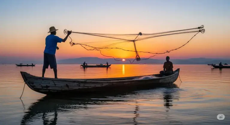 Malawi 24 A traditional fishing boat on Lake Malawi at sunrise.