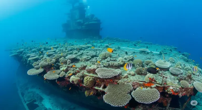 Marshall Islands 5 The sunken USS Saratoga aircraft carrier at Bikini Atoll.