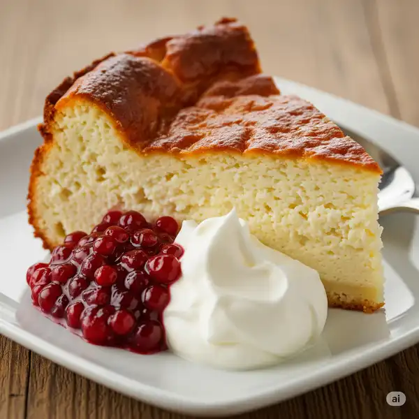 Ostkaka cheese cake with lingonberry jam