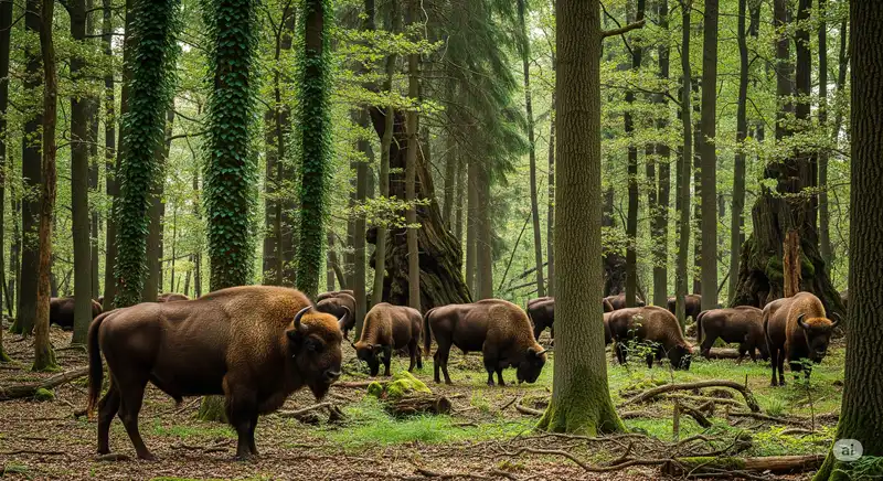 European bison in Białowieża Forest