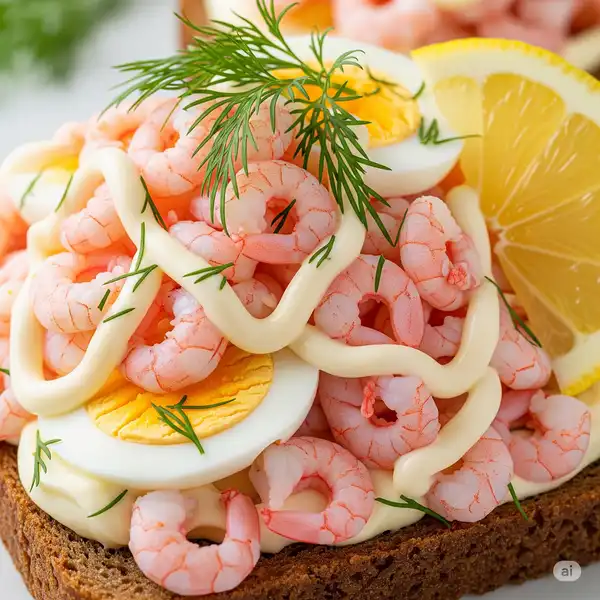 Swedish shrimp sandwich with dill and lemon