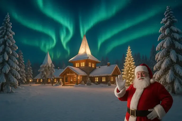 Lapland 47 Santa Claus Village in Lapland under northern lights