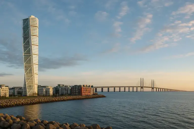 Skane County 30 Turning Torso and Öresund Bridge in Malmö, Skåne