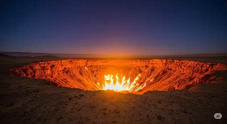 Turkmenistan 10 The Darvaza Gas Crater in Turkmenistan burning at night.