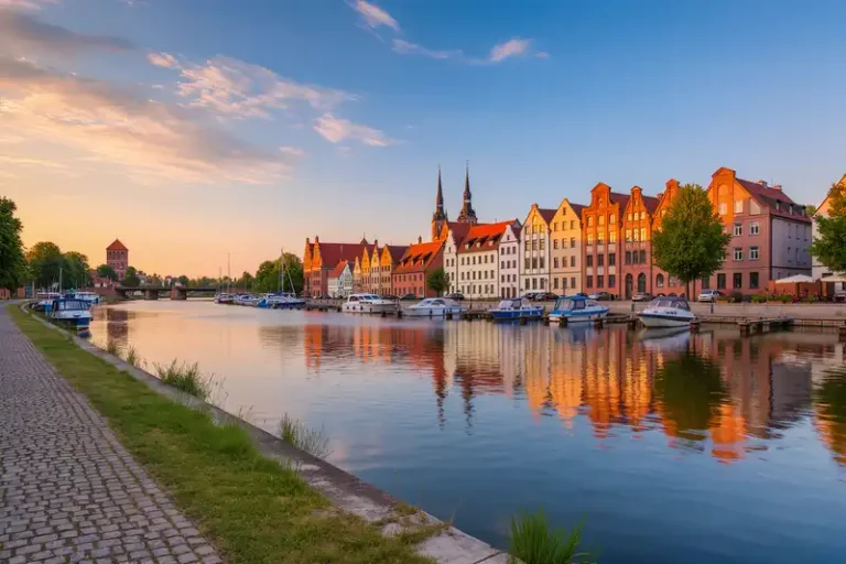 Elblag 4 Elblag skyline with Canal waterfront at sunset.