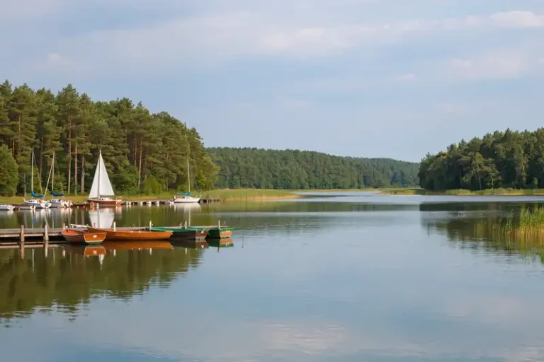 Giżycko 3 Giżycko lakeside with boats and forest