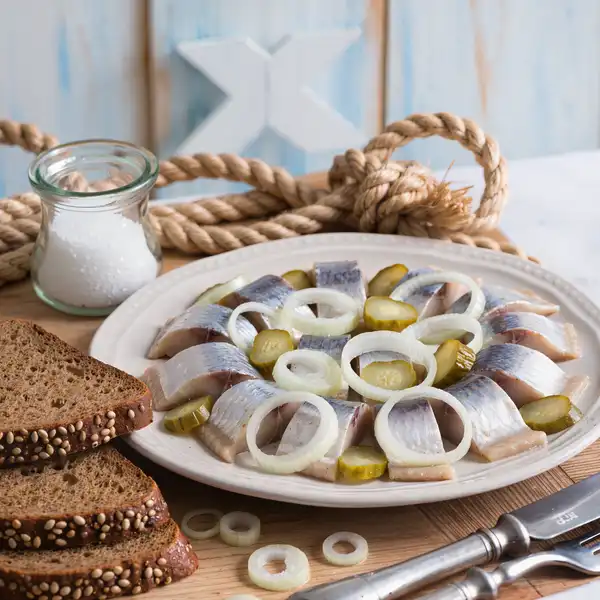 Marinated Baltic herring with onions and dill
