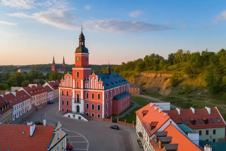Sandomierz 1 Sandomierz skyline with Town hall & bluffs at sunset.