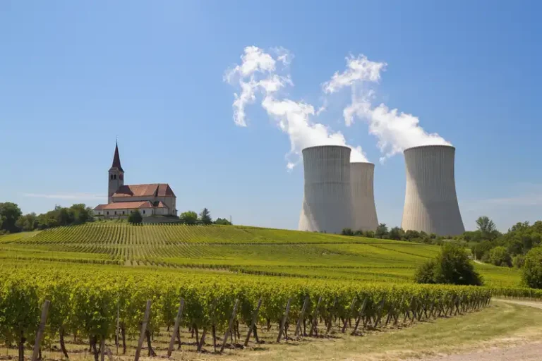 Visonta 8 Visonta landscape with power station, church and vineyards in northern Hungary.