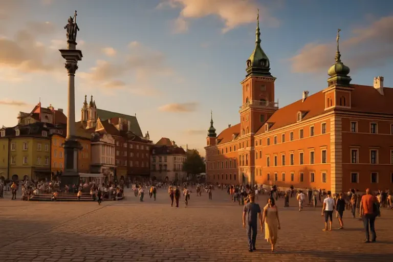 Warsaw 4 Warsaw Castle Square and Royal Castle at sunset