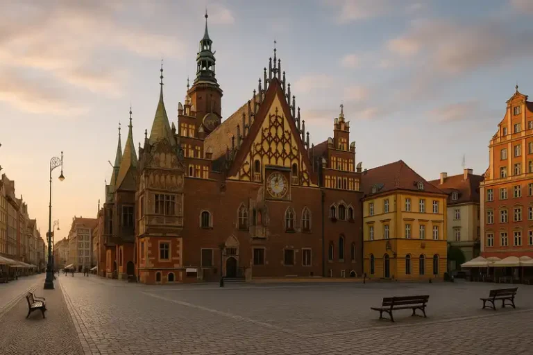Wroclaw 7 Wrocław Market Square with Gothic Town Hall at dusk