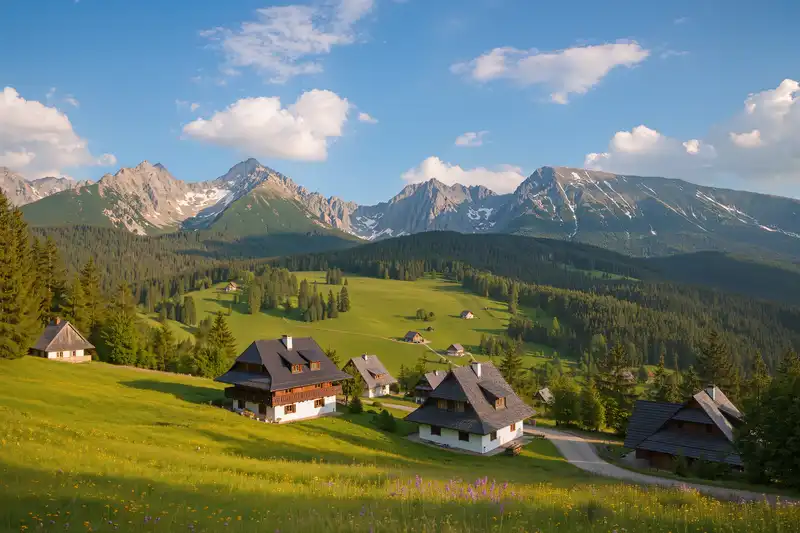 Tatra Mountains above Zakopane wooden villas