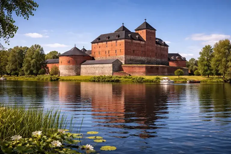 Hameenlinna 30 The medieval red-brick Häme Castle situated on the lakefront in Hämeenlinna, Finland.