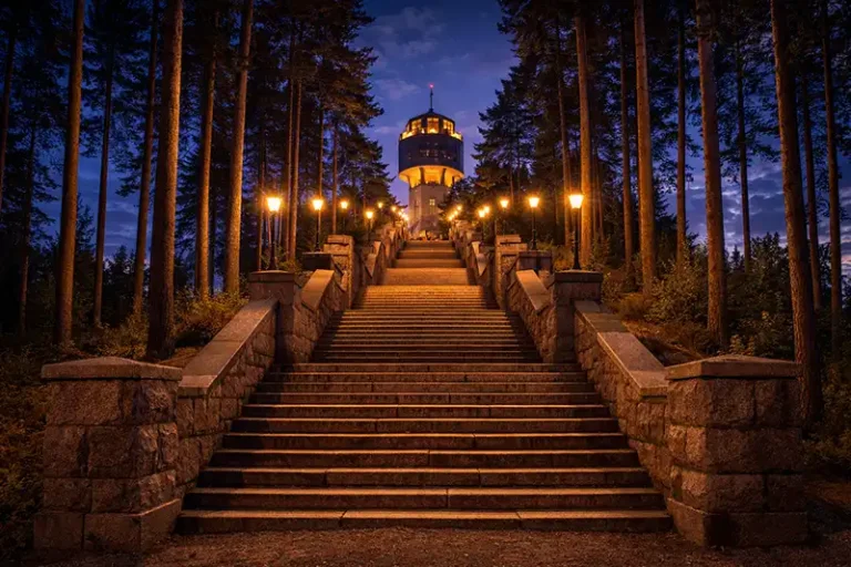 Jyvaskyla 34 The illuminated Nero Stairs leading up Harju Ridge in Jyväskylä.