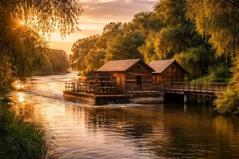 Mura River Region, Slovenia 6 The traditional Babič floating mill on the Mura River in Slovenia.