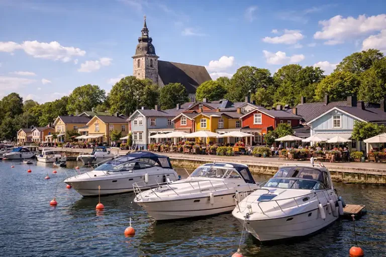 Naantali 37 The sunny harbor and Old Town of Naantali, Finland.