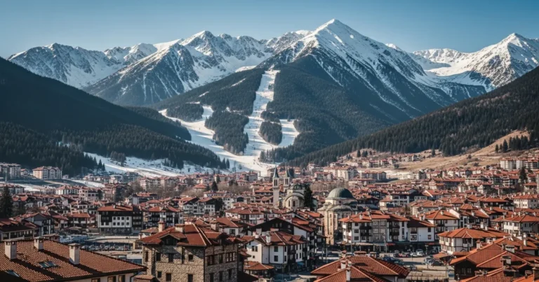 Bansko 25 Panoramic view of Bansko town with snow-capped Pirin Mountains