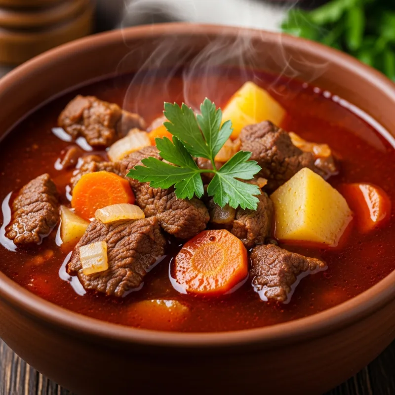 Traditional Hungarian Gulyásleves (Goulash Soup)