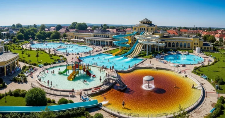 Hajduszoboszlo 1 Aerial view of Hungarospa thermal spa and Aquapark in Hajduszoboszlo, Hungary