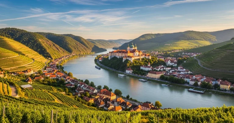 Lower Austria 5 Panoramic view of the Wachau Valley with Melk Abbey and Danube River in Lower Austria