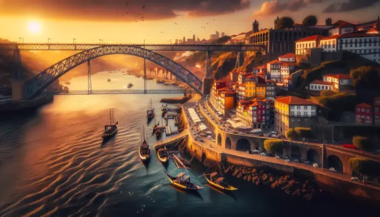 Porto 1 Scenic view of Porto, showcasing its main landmarks including the Dom Luís I Bridge and Ribeira district.