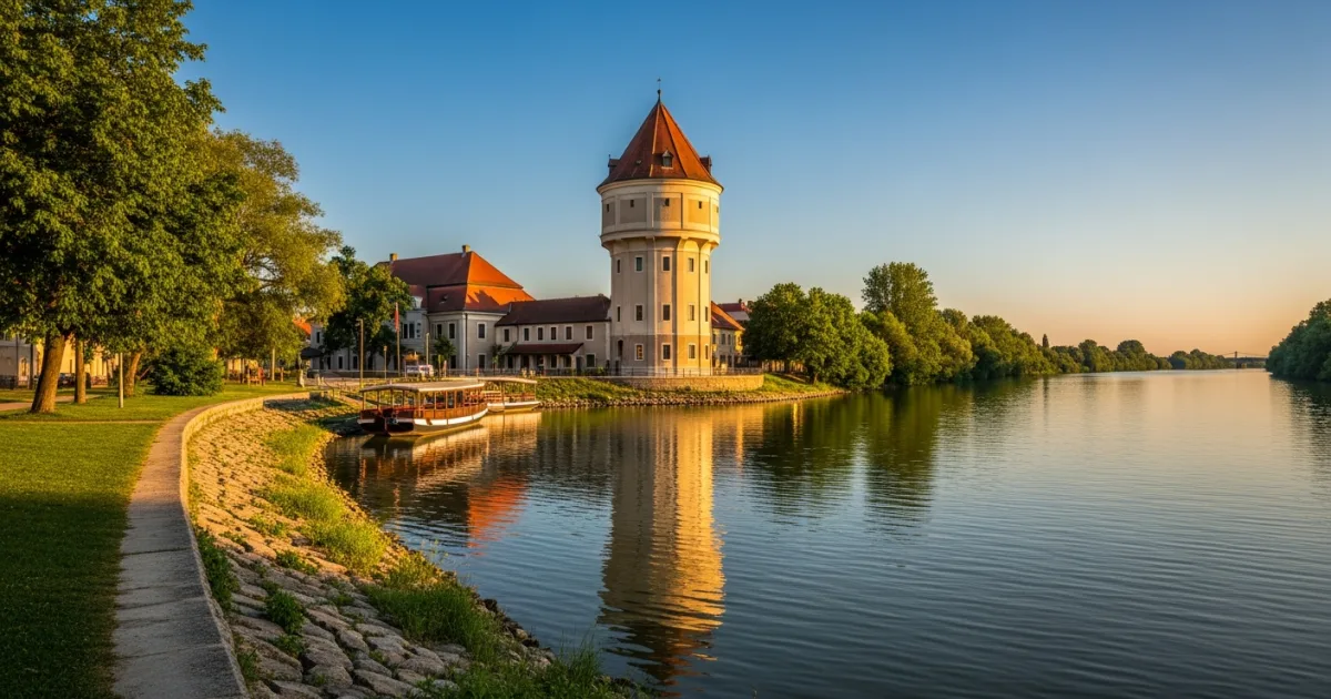 Travel Guides 5 Rackeve Water Tower by the Danube River at sunset