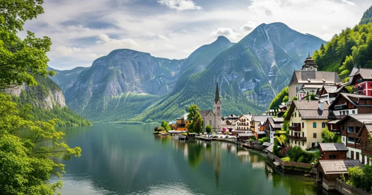Upper Austria 4 Panoramic view of Hallstatt village and Hallstätter See lake in Upper Austria