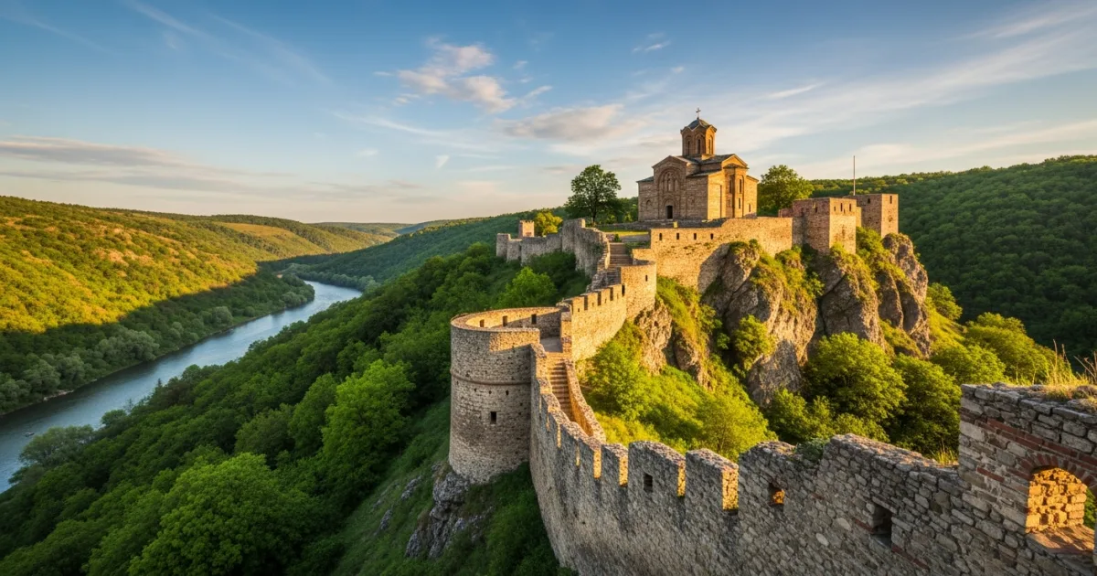 Asen's Fortress in Asenovgrad, Bulgaria, at sunset