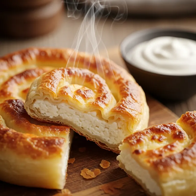 Traditional Bulgarian Banitsa pastry with cheese