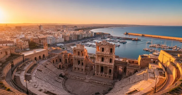 Cartagena 4 Panoramic view of Cartagena, Spain, with Roman Theatre and harbor at sunset