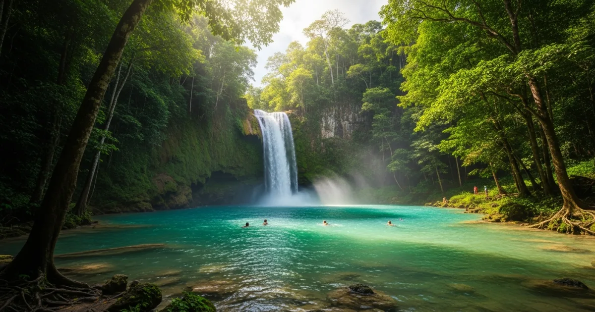 El Limón Waterfall surrounded by lush rainforest in the Dominican Republic