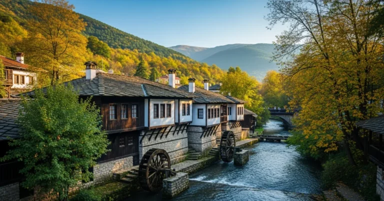 Gabrovo 1 Panoramic view of Etar Architectural-Ethnographic Complex in Gabrovo, Bulgaria, in autumn