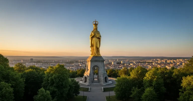 Haskovo 1 Monument of the Holy Mother of God in Haskovo, Bulgaria at golden hour
