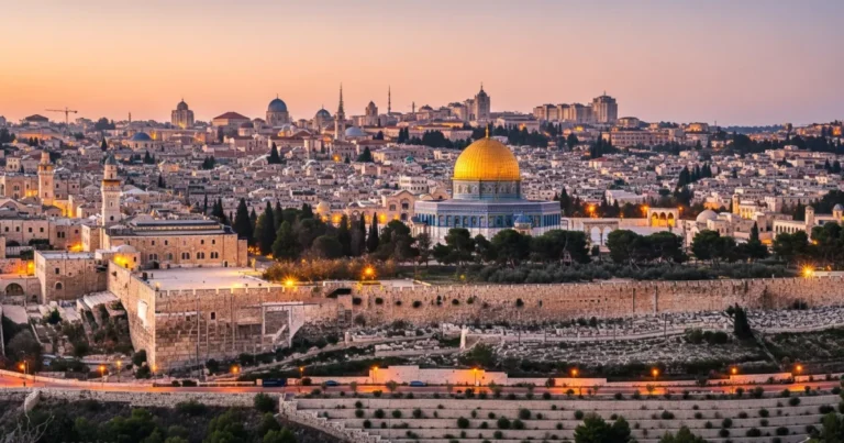 Jerusalem District 10 Panoramic view of Jerusalem's Old City at sunrise with the Dome of the Rock