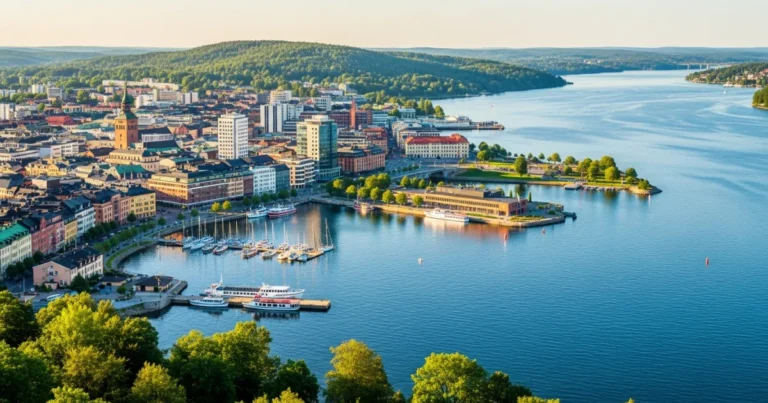 Jonkoping 1 Panoramic view of Jönköping city and Lake Vättern, Sweden