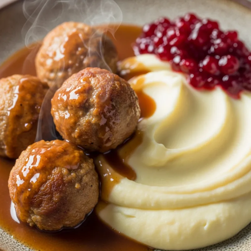 Swedish meatballs with mashed potatoes and lingonberry jam