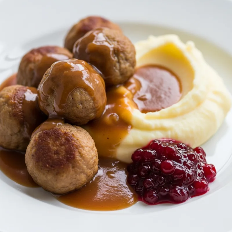 Traditional Swedish meatballs with lingonberry jam