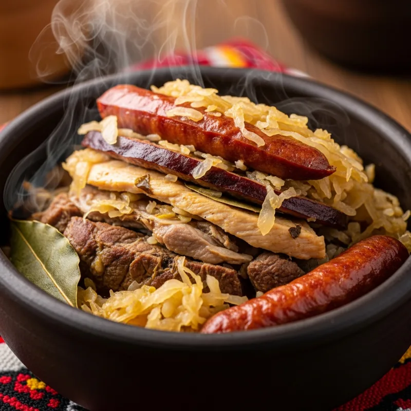 Traditional Bulgarian Kapama stew in a clay pot