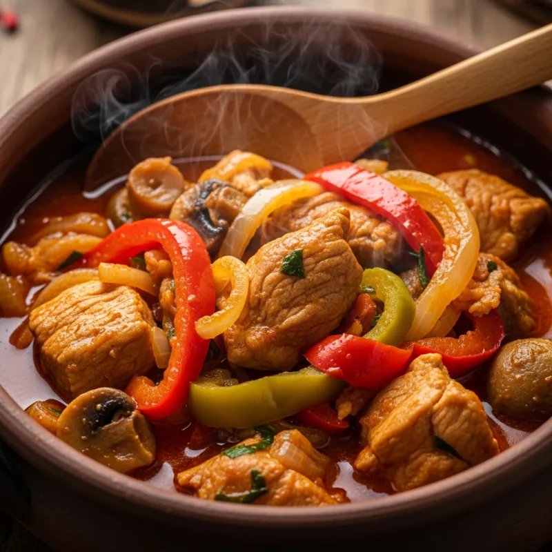 Traditional Bulgarian Kavarma stew in a clay pot